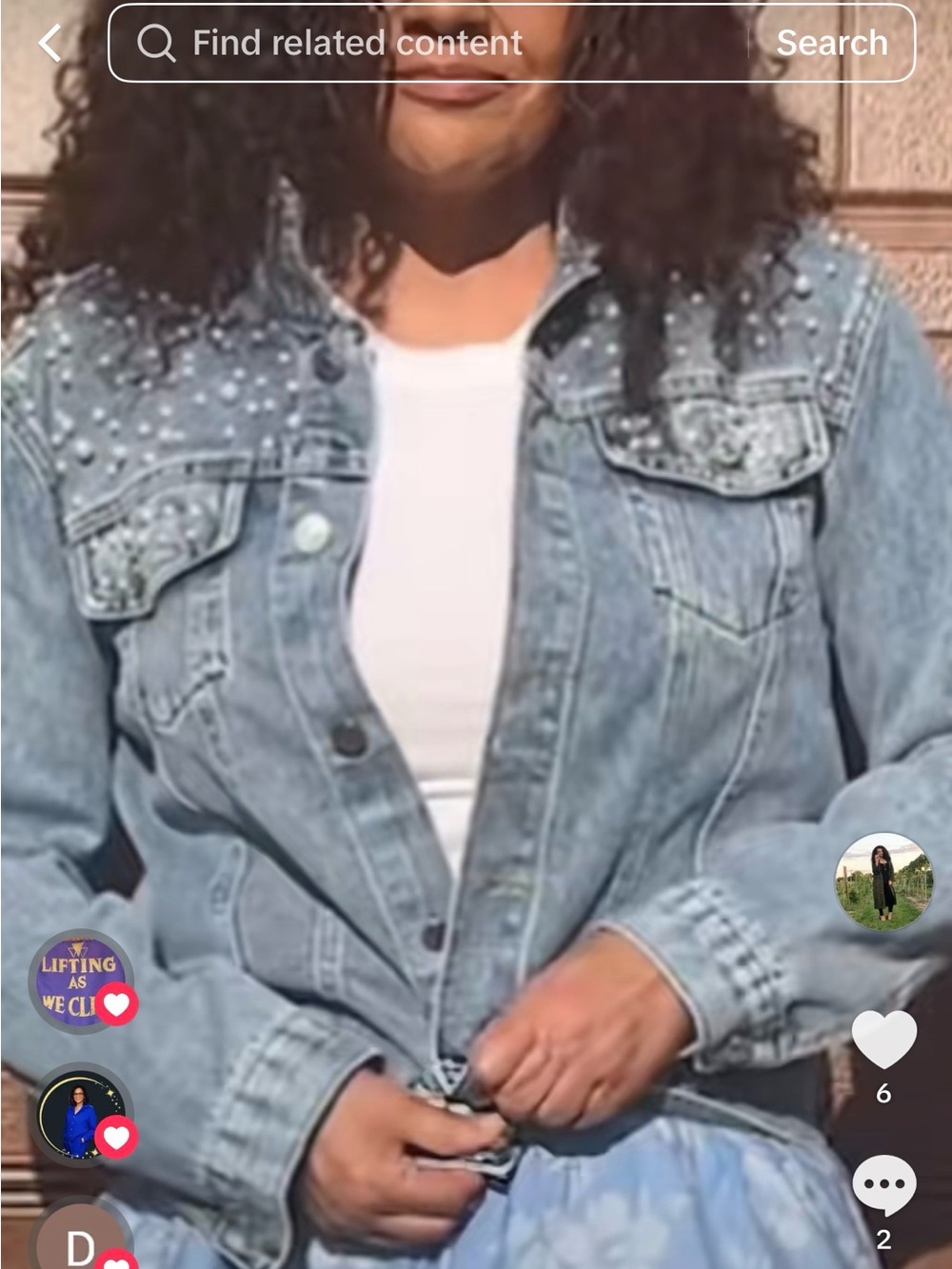 Denim Jacket with Pearl Studs - Blue - Picture 6 of 7